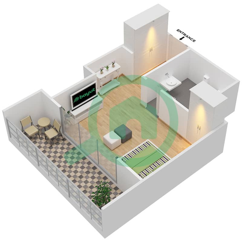 迪拜滨海温德姆酒店 - 单身公寓单位4 FLOOR 1戶型图 interactive3D