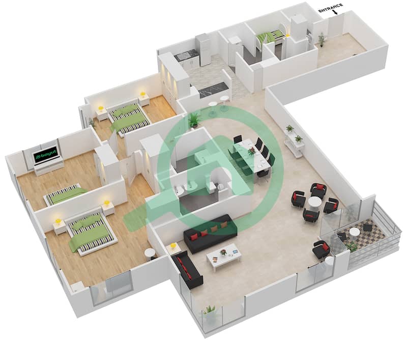 Al Fairooz Tower - 3 Bedroom Apartment Suite 303-903 Floor plan interactive3D