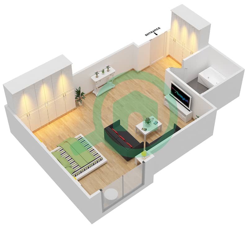 المخططات الطابقية لتصميم الوحدة 7 FLOOR 1 شقة استوديو - فندق ويندهام دبي مارينا interactive3D