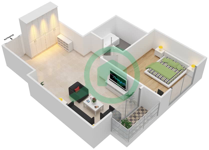 迪拜滨海温德姆酒店 - 1 卧室公寓单位8 FLOOR 1戶型图 interactive3D