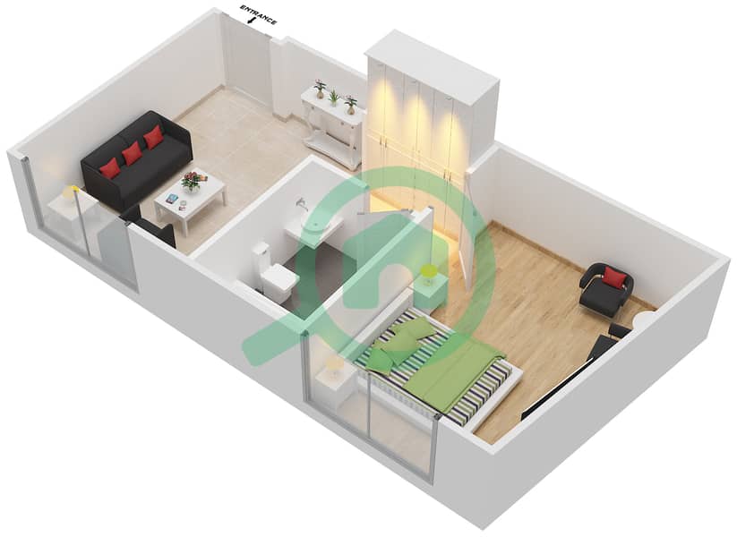 المخططات الطابقية لتصميم الوحدة 11FLOOR 2 شقة 1 غرفة نوم - فندق ويندهام دبي مارينا interactive3D