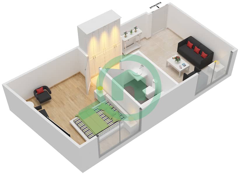 迪拜滨海温德姆酒店 - 1 卧室公寓单位14 FLOOR 2戶型图 interactive3D