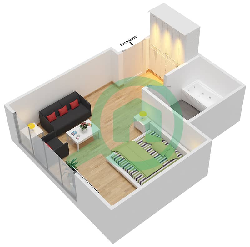 迪拜滨海温德姆酒店 - 单身公寓单位15 FLOOR 1戶型图 interactive3D