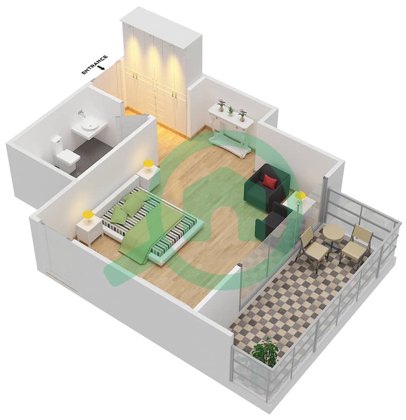 Wyndham Dubai Marina - Studio Apartment Unit 13 FLOOR 3 Floor plan interactive3D