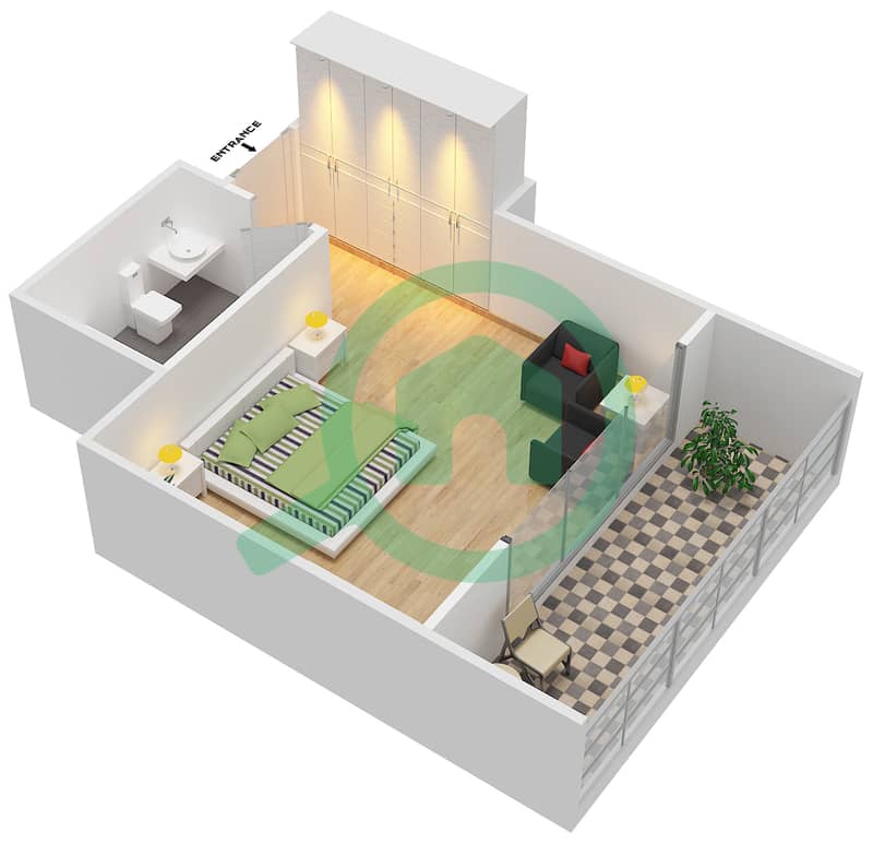 Wyndham Dubai Marina - Studio Apartment Unit 5 FLOOR 2 Floor plan interactive3D