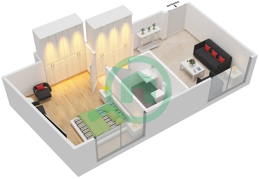 المخططات الطابقية لتصميم الوحدة 14 FLOOR 3 شقة 1 غرفة نوم - فندق ويندهام دبي مارينا interactive3D