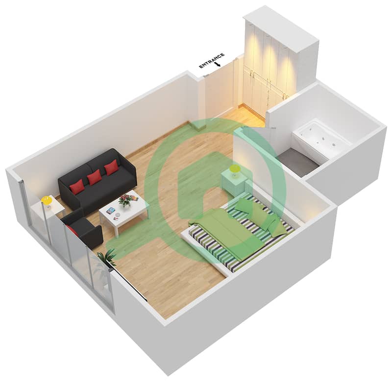 迪拜滨海温德姆酒店 - 单身公寓单位7 FLOOR 3戶型图 interactive3D