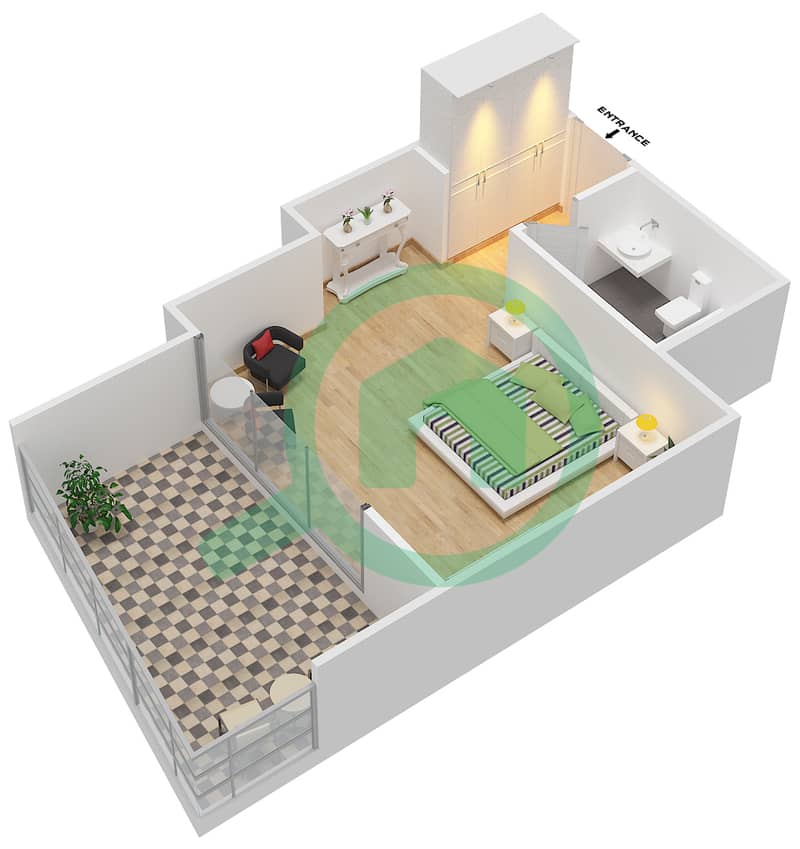 المخططات الطابقية لتصميم الوحدة 4 FLOOR 29 شقة استوديو - فندق ويندهام دبي مارينا interactive3D