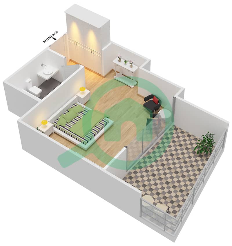 المخططات الطابقية لتصميم الوحدة 5 FLOOR 29 شقة استوديو - فندق ويندهام دبي مارينا interactive3D