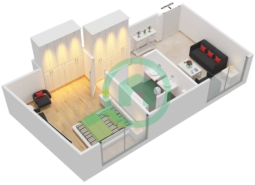 المخططات الطابقية لتصميم الوحدة 6 FLOOR 29 شقة 1 غرفة نوم - فندق ويندهام دبي مارينا interactive3D