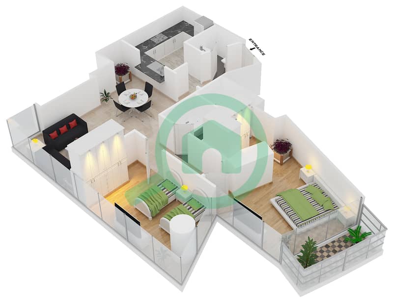 达马克塔楼 - 2 卧室公寓类型J FLOOR 43戶型图 interactive3D