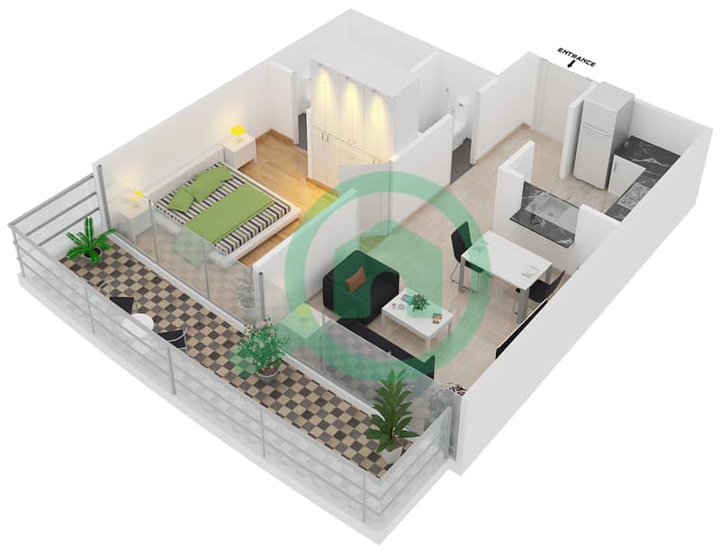 达马克公寓 - 1 卧室公寓类型C FLOOR 63戶型图 interactive3D