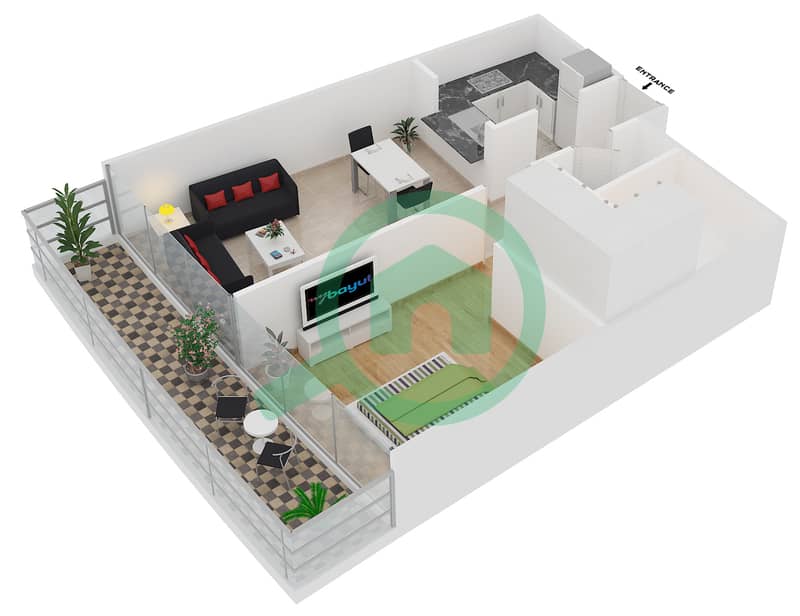 DAMAC Residenze - 1 Bedroom Apartment Type H FLOOR 63 Floor plan interactive3D