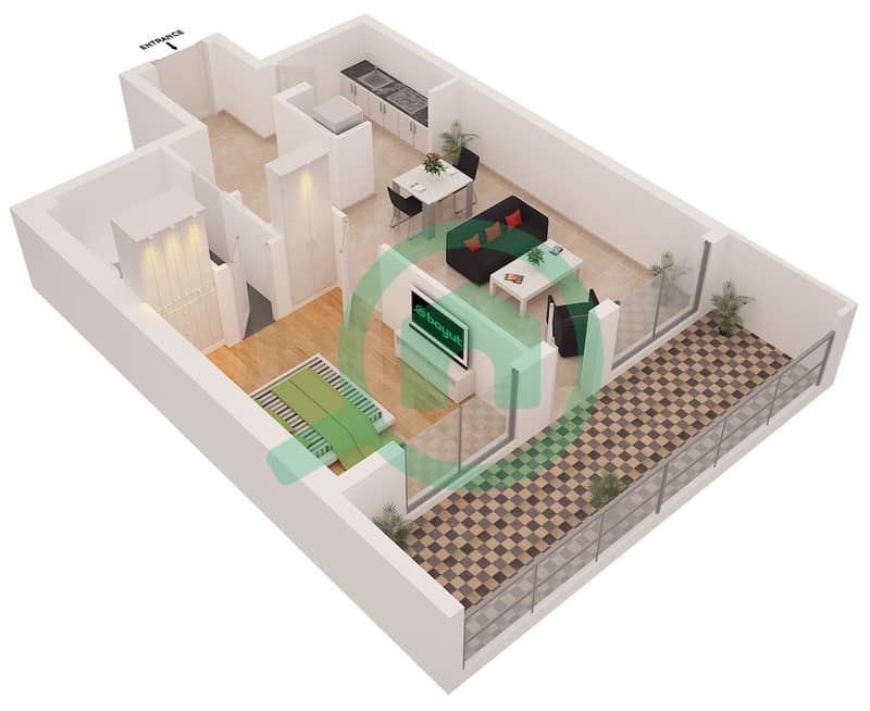 时光之地大楼 - 1 卧室公寓类型2C FLOORS 2-22戶型图 interactive3D