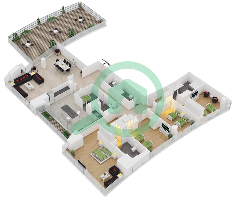 达马克公寓 - 4 卧室公寓类型A FLOOR 80戶型图 interactive3D