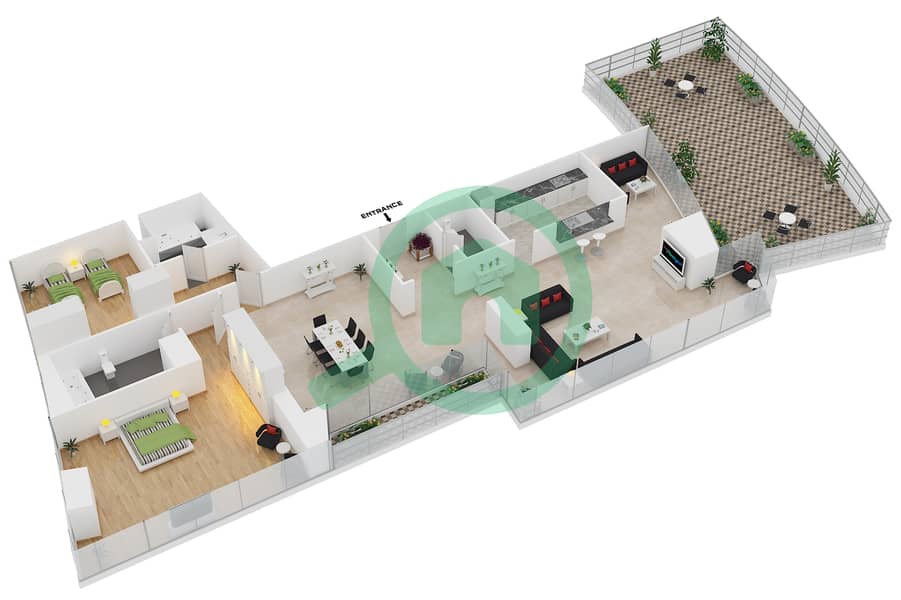 Дамак Резиден - Апартамент 2 Cпальни планировка Тип B FLOOR 80 interactive3D