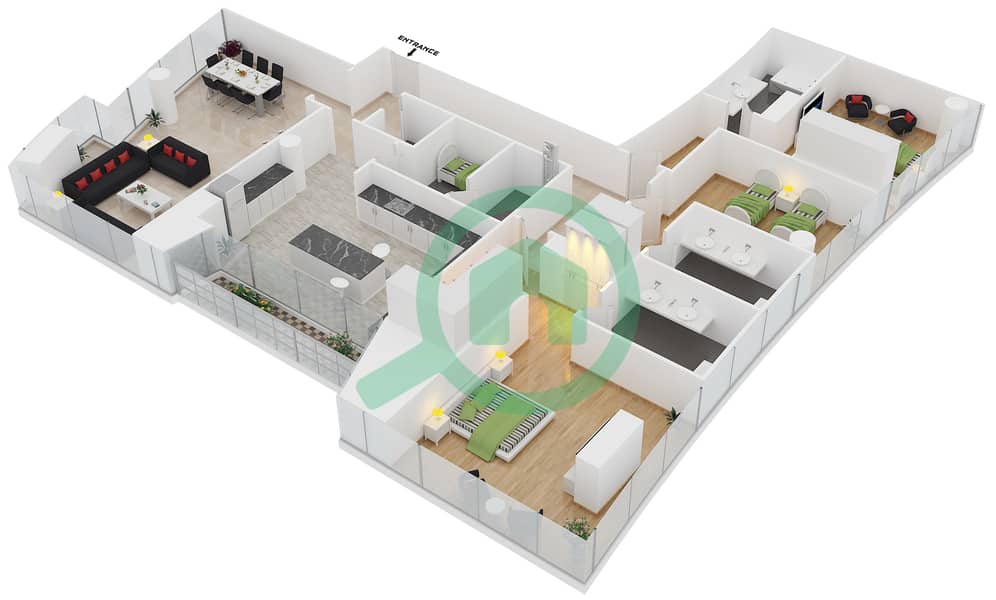 达马克公寓 - 3 卧室公寓类型A FLOOR 83,84戶型图 interactive3D