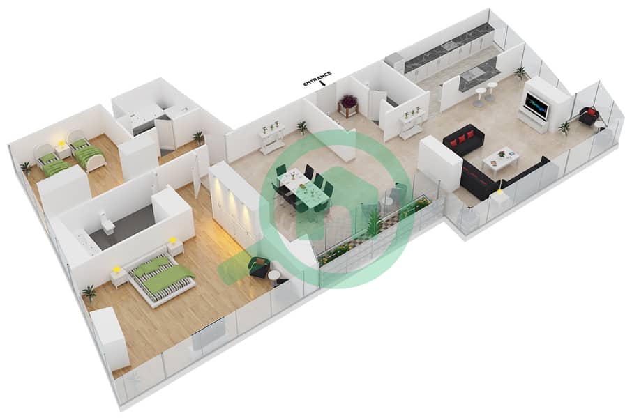 Дамак Резиден - Апартамент 2 Cпальни планировка Тип B FLOOR 83,84 interactive3D