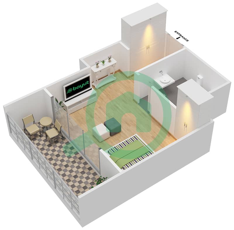 المخططات الطابقية لتصميم الوحدة 4 FLOOR 2 شقة استوديو - فندق ويندهام دبي مارينا interactive3D