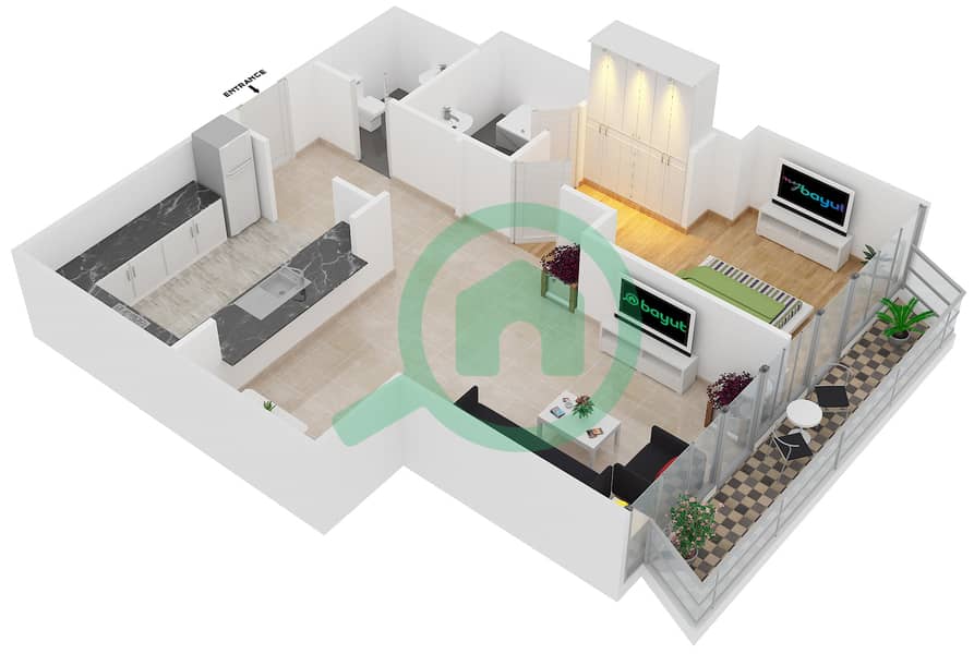 达马克塔楼 - 1 卧室公寓类型F FLOOR 63戶型图 interactive3D