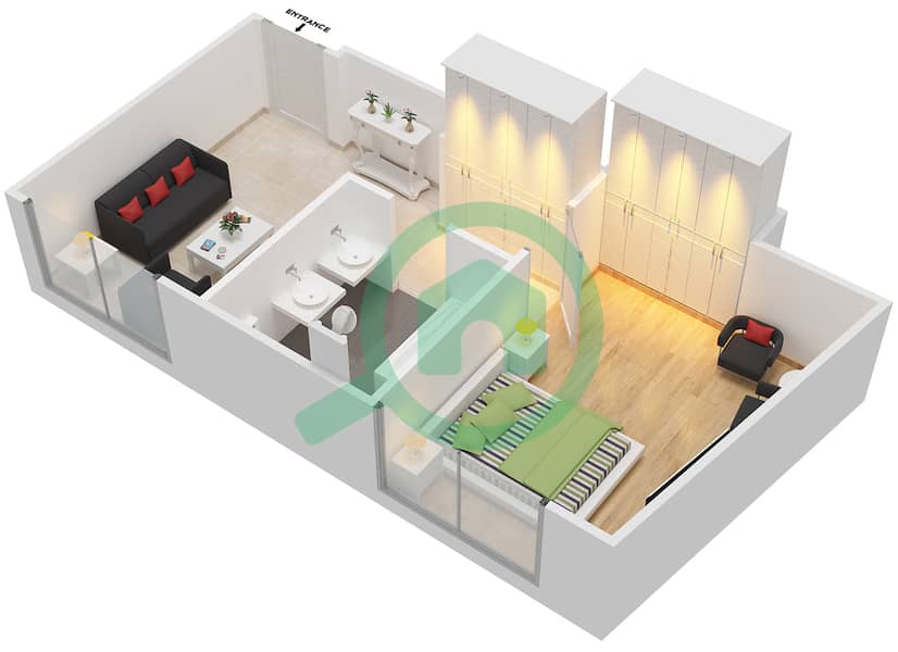 المخططات الطابقية لتصميم الوحدة 11 FLOOR 29 شقة 1 غرفة نوم - فندق ويندهام دبي مارينا interactive3D