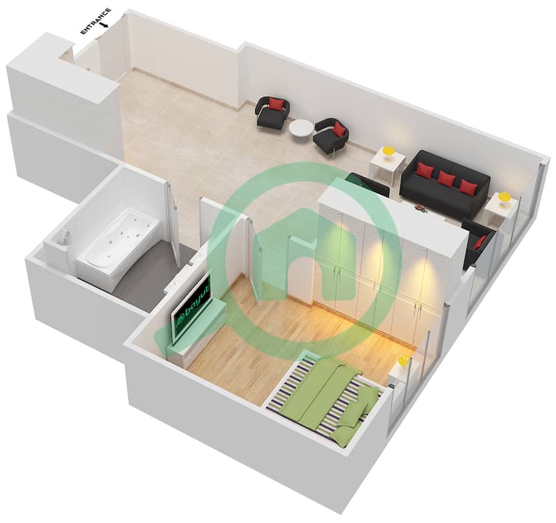 المخططات الطابقية لتصميم الوحدة 1 FLOOR 30 شقة 1 غرفة نوم - فندق ويندهام دبي مارينا interactive3D