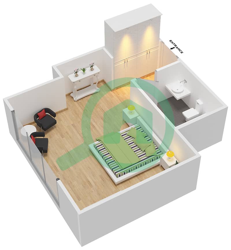 المخططات الطابقية لتصميم الوحدة 4 FLOOR 32 شقة استوديو - فندق ويندهام دبي مارينا interactive3D