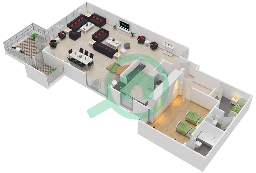 里维埃拉大厦 - 4 卧室公寓类型D戶型图 interactive3D