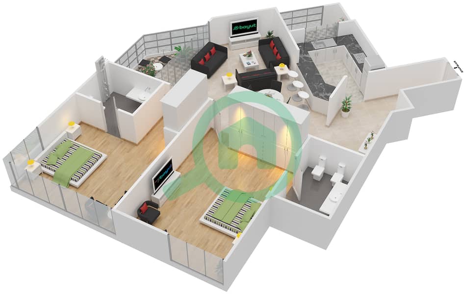 La Riviera - 2 Bedroom Apartment Type B Floor plan interactive3D