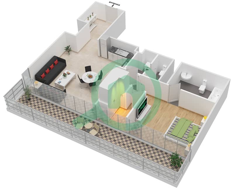 Вида Резиденции Дубай Марина - Апартамент 1 Спальня планировка Тип/мера A / 3-5 FLOOR 14-54 A / Unit 3 Floor 49-54
A / Unit 4 Floor 26-48
A / Unit 5 Floor 14-24 interactive3D