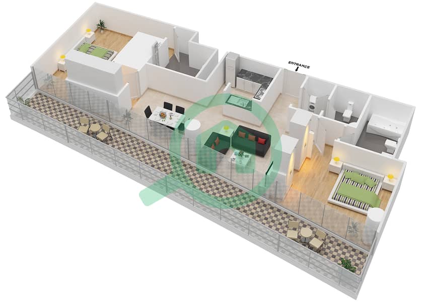 المخططات الطابقية لتصميم النموذج / الوحدة L / 3 FLOOR 3-5 شقة 2 غرفة نوم - فيدا ريزيدنس دبي مارينا L / Unit 3 Floor 3-5 interactive3D