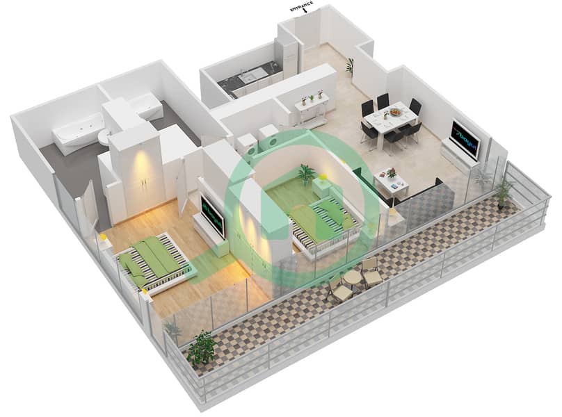 Vida Residences Dubai Marina - 2 Bedroom Apartment Type/unit A / 4-6 FLOOR 14-54 Floor plan A / Unit 4 Floor 49-54
A / Unit 5 Floor 26-48
A / Unit 6 Floor 14-24 interactive3D