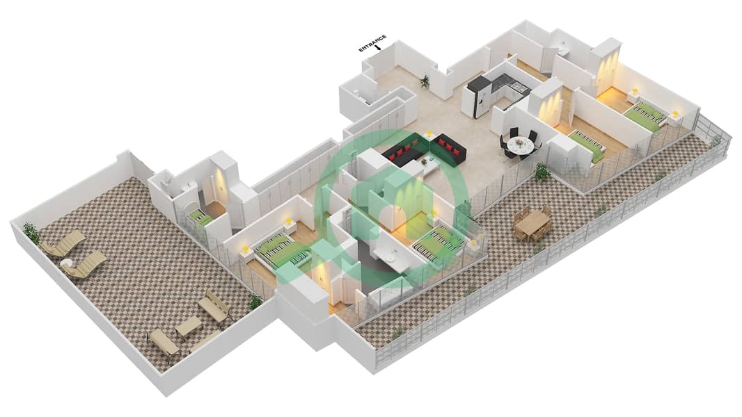 Вида Резиденции Дубай Марина - Пентхаус 4 Cпальни планировка Тип/мера C / 1 FLOOR 55-56 C / Unit 1 Floor 55-56 interactive3D