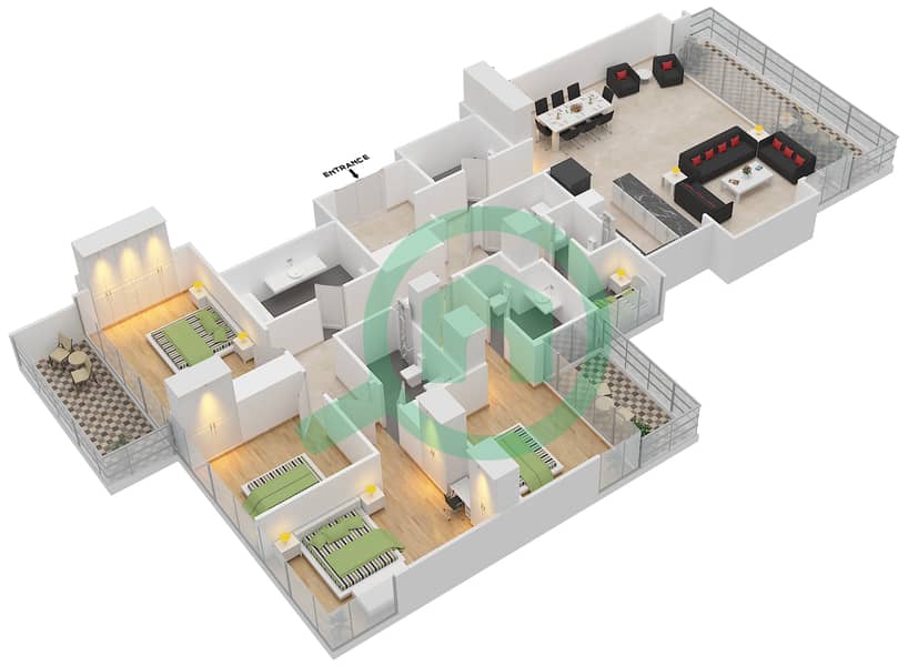 Вида Резиденции Дубай Марина - Апартамент 4 Cпальни планировка Тип/мера A,B / 2,5 FLOOR 49-54 A,B / Unit 2,5 Floor 49-54 interactive3D
