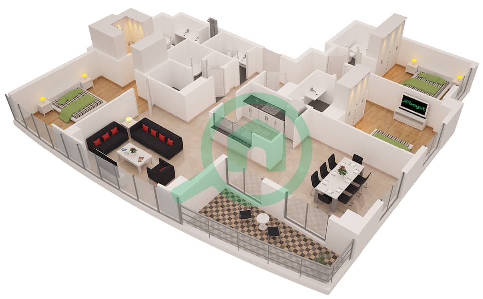 Delphine - 3 Bedroom Apartment Type 2 Floor plan interactive3D