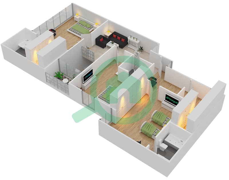 المخططات الطابقية لتصميم النموذج D شقة 4 غرف نوم - لا ريفييرا interactive3D