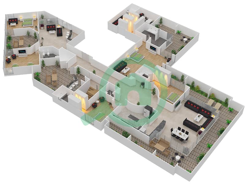 المخططات الطابقية لتصميم النموذج A بنتهاوس 5 غرف نوم - لا ريفييرا interactive3D