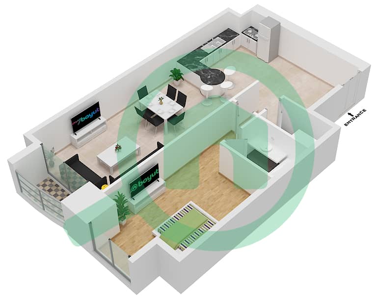 المخططات الطابقية لتصميم النموذج / الوحدة 2C/1 شقة 1 غرفة نوم - إيليت ريزيدنس interactive3D