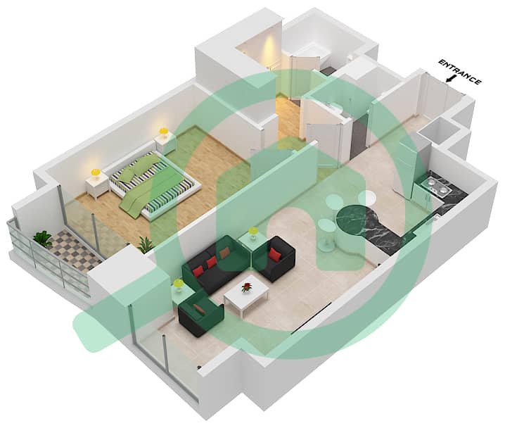 المخططات الطابقية لتصميم النموذج / الوحدة 1A/4 شقة 1 غرفة نوم - إيليت ريزيدنس interactive3D