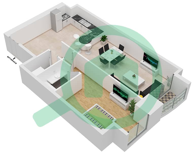 المخططات الطابقية لتصميم النموذج / الوحدة 2A/6 شقة 1 غرفة نوم - إيليت ريزيدنس interactive3D