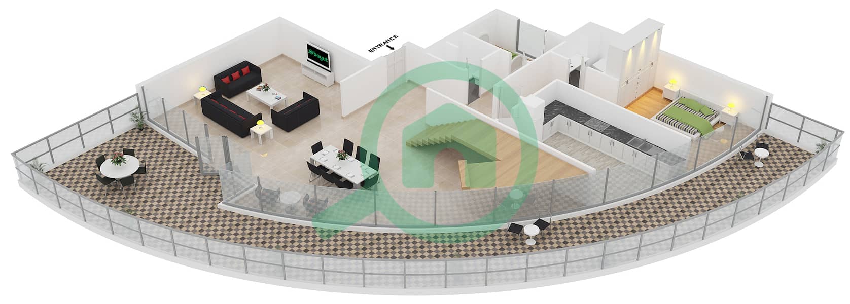 المخططات الطابقية لتصميم النموذج B DUPLEX شقة 4 غرف نوم - برج هورايزون دبي مارينا interactive3D