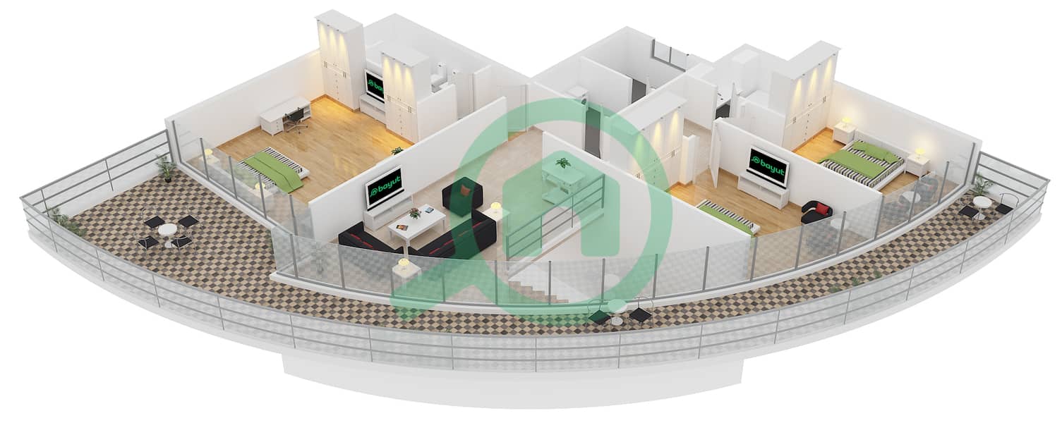 地平线大厦 - 4 卧室公寓类型B DUPLEX戶型图 interactive3D