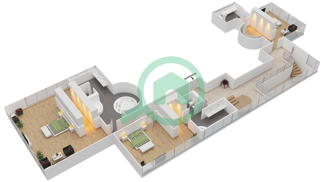المخططات الطابقية لتصميم النموذج PRESIDENTIAL بنتهاوس 4 غرف نوم - أبراج الجواهر التوأم interactive3D