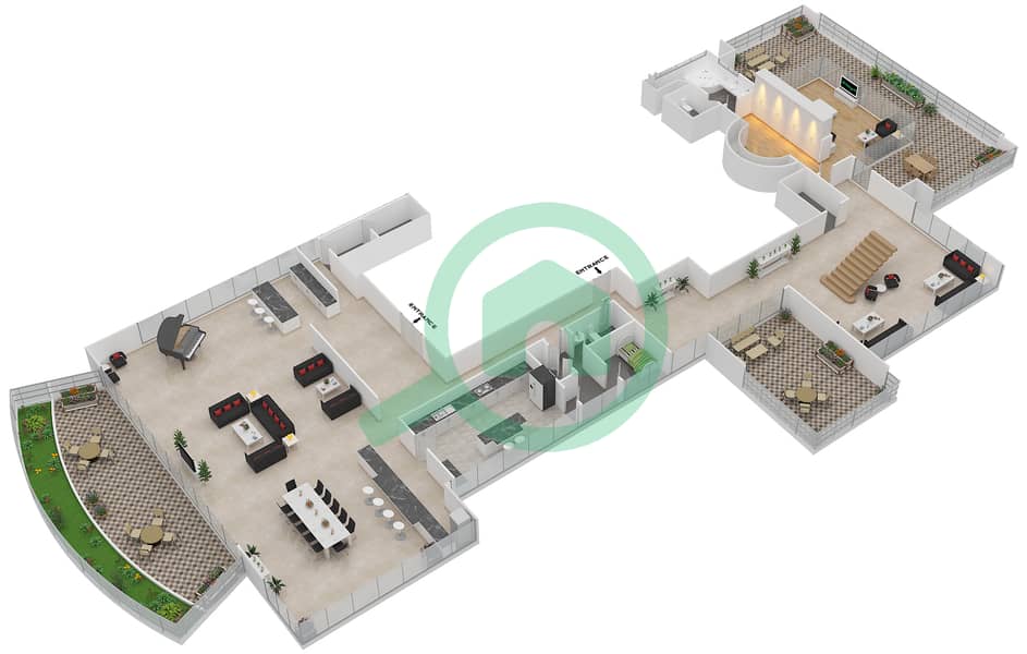 珠宝大厦 - 4 卧室顶楼公寓类型PRESIDENTIAL戶型图 interactive3D