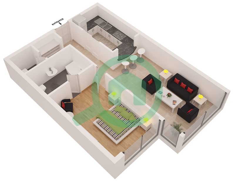 Iris Blue - 1 Bedroom Apartment Unit 3 FLOOR 1 Floor plan interactive3D