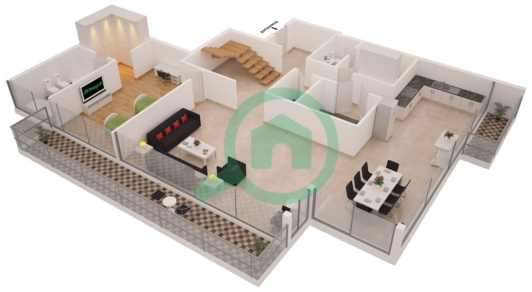 Iris Blue - 4 Bedroom Apartment Unit 1 Floor plan interactive3D
