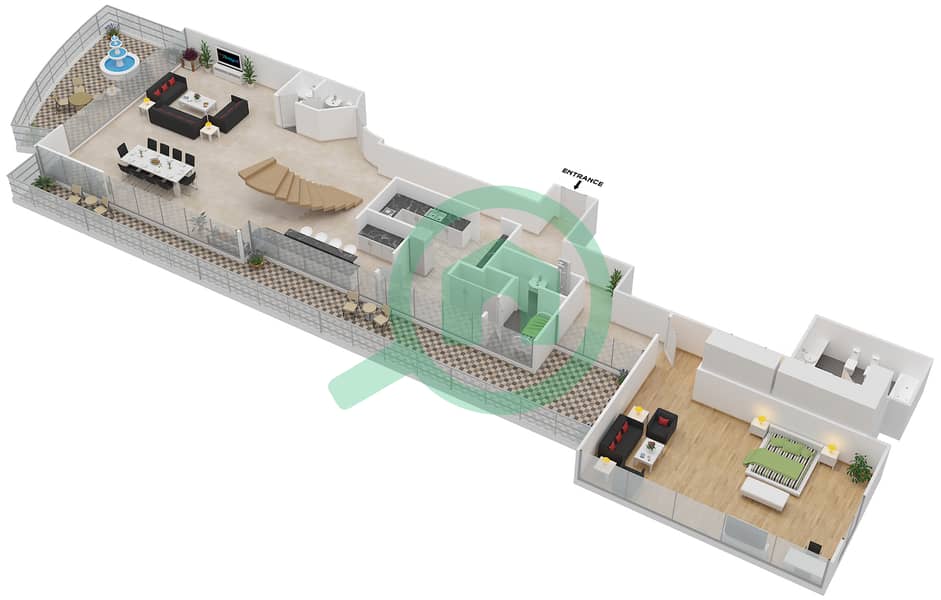 المخططات الطابقية لتصميم النموذج AQUAMARINE شقة 3 غرف نوم - أبراج الجواهر التوأم interactive3D