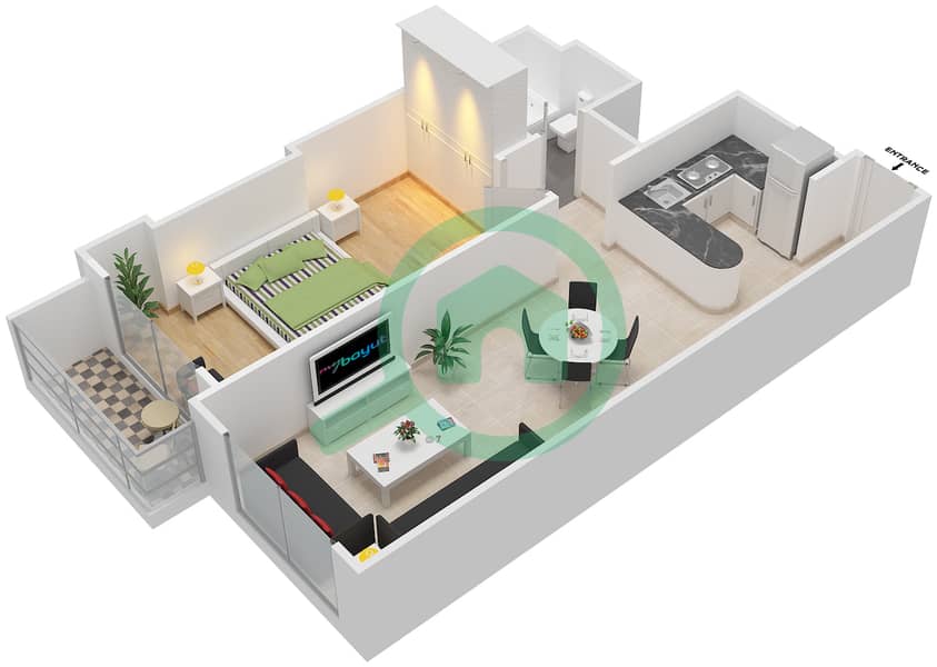 المخططات الطابقية لتصميم النموذج / الوحدة A/6,9 شقة 1 غرفة نوم - مارينا دايموند 4 interactive3D