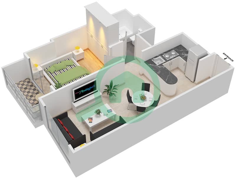 المخططات الطابقية لتصميم النموذج / الوحدة B/6,9 شقة 1 غرفة نوم - مارينا دايموند 4 interactive3D