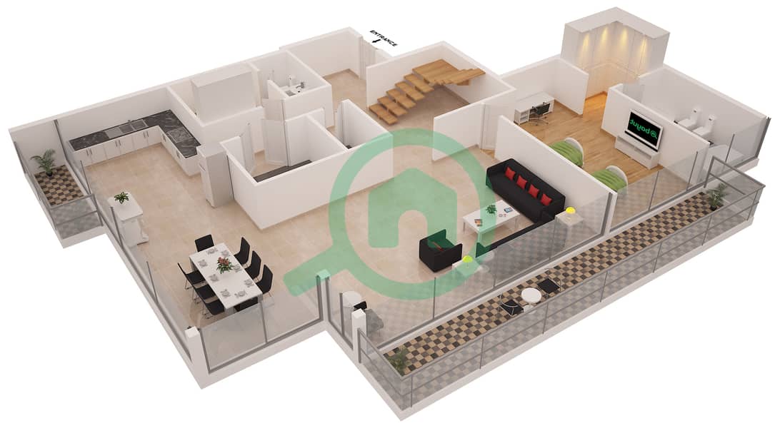 المخططات الطابقية لتصميم الوحدة 4 شقة 4 غرف نوم - أيريس بلو interactive3D